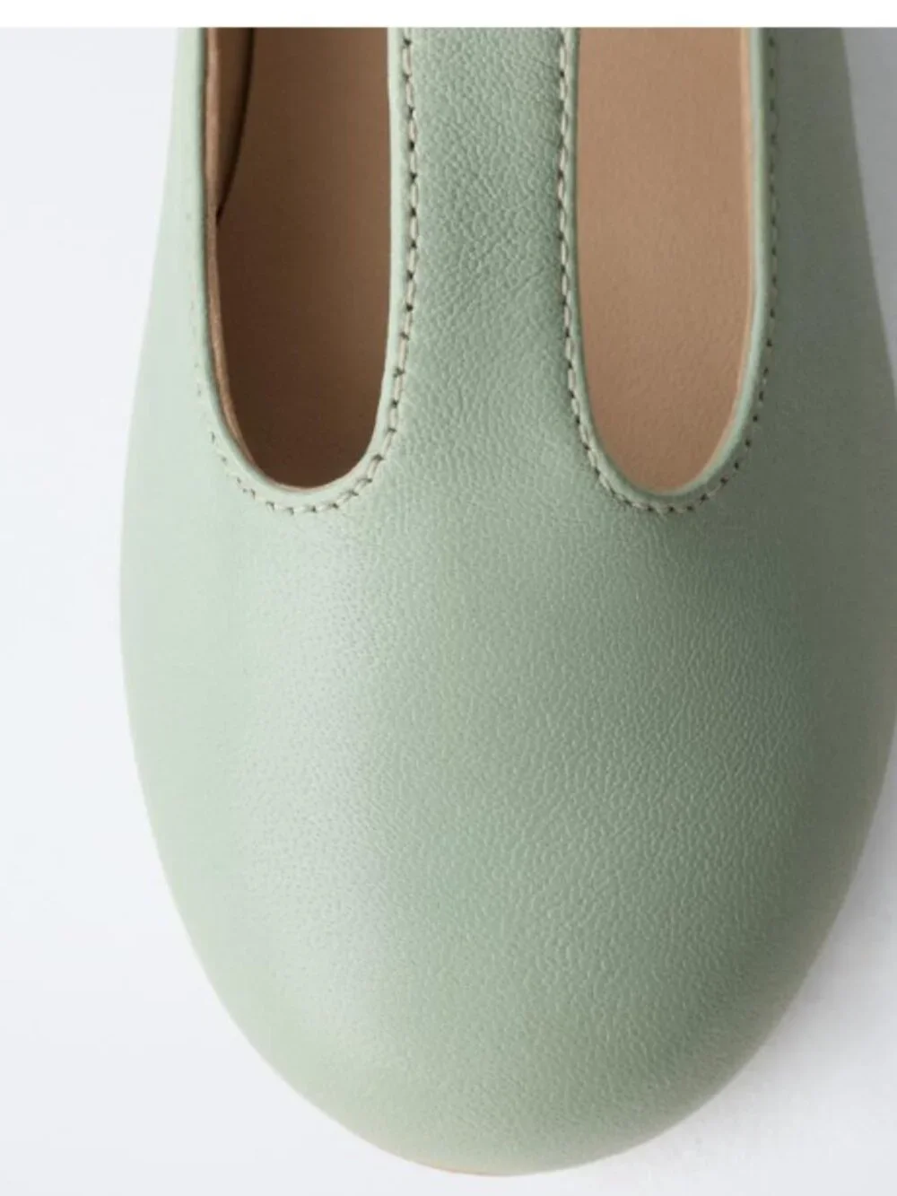 Zara Toddler Girl Leather T Strap Ballet Flats Sheepskin Rubber Sole Green Sz 22
